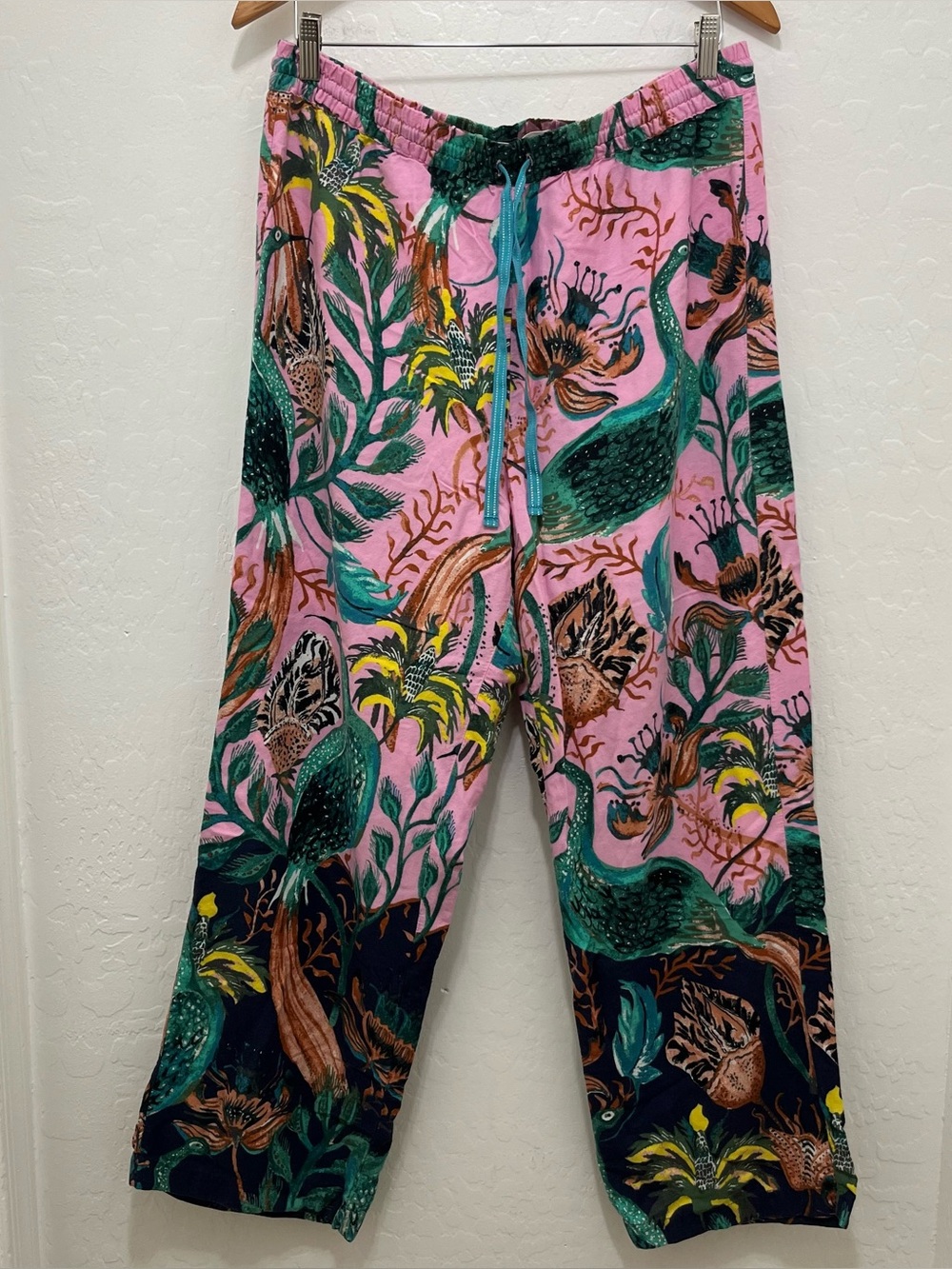 Raphael Balme for Anthropologie Peacock Flannel Sleep Pajama Pants Sz L
